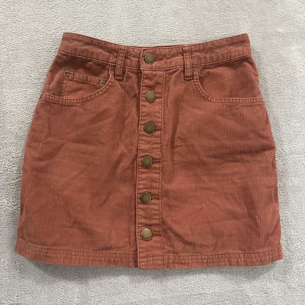 Billabong Mini Skirt Women's 25 Rusty Red Corduroy Button Up Pockets Summer